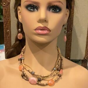 Wood Bead necklace earring set